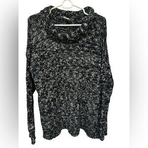 Eileen Fisher Womens Cowl Neck Sweater Black White Marled Organic Cotton